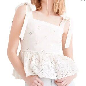 Madewell Rosalie Tie Sleeve Top Off White Eyelet Bow Strap